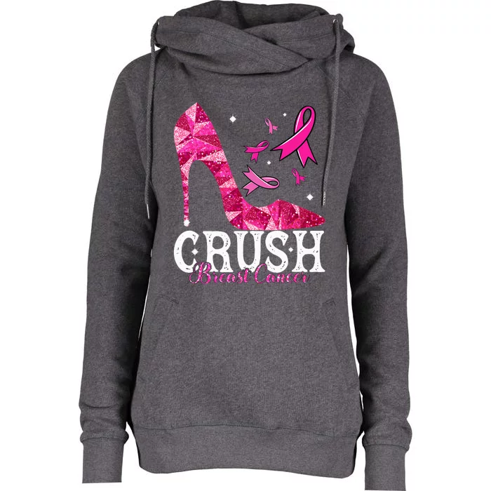 Crush Breast Cancer Awareness Bling Pink Ribbon Womens Funnel Neck Pullover Hood