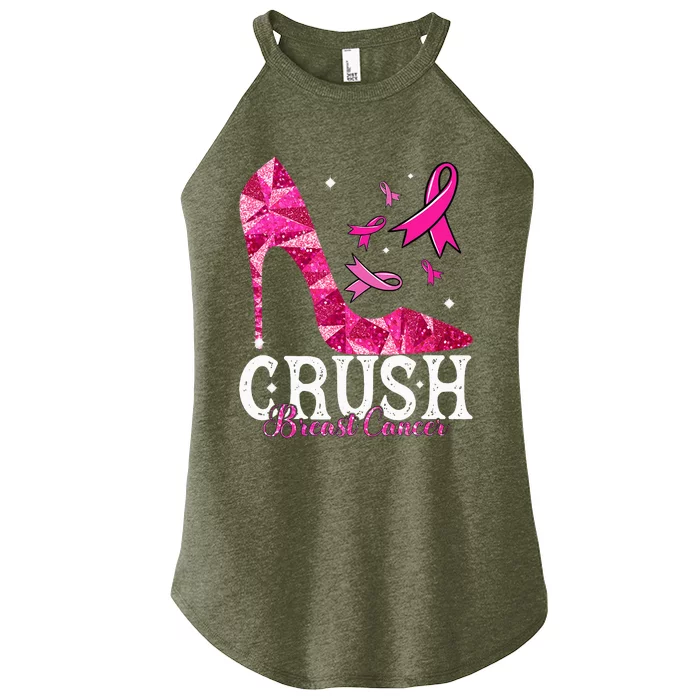 Crush Breast Cancer Awareness Bling Pink Ribbon Women’s Perfect Tri Rocker Tank