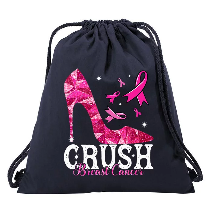 Crush Breast Cancer Awareness Bling Pink Ribbon Drawstring Bag