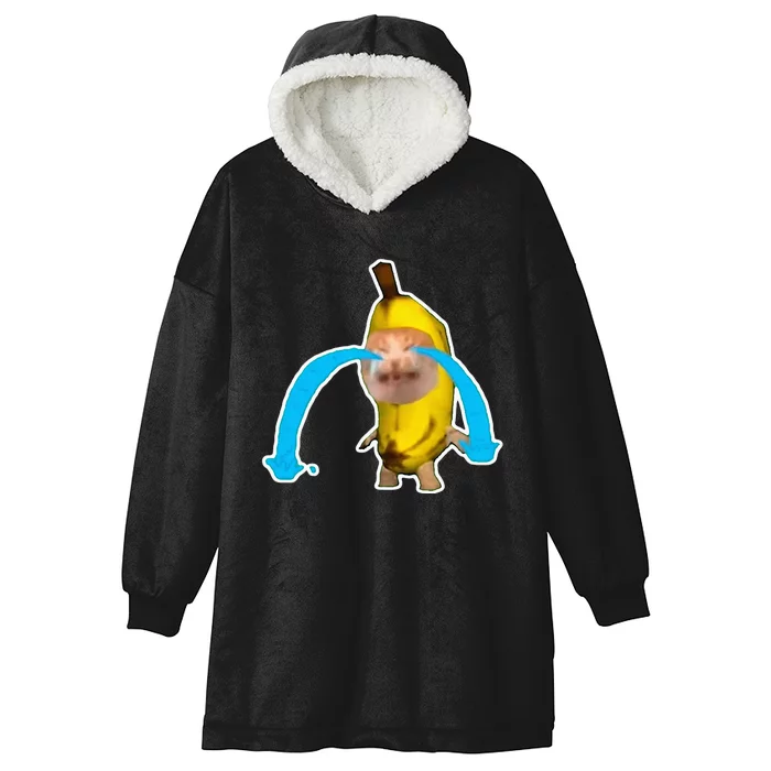 Crying Banana Cat Meme Hooded Wearable Blanket