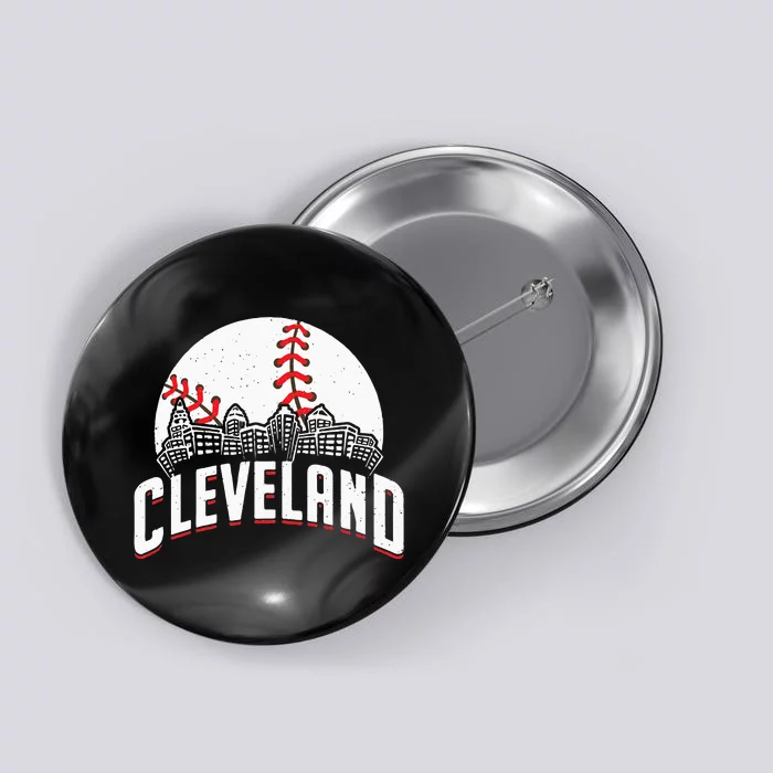 Cleveland Baseball Cityscape Skyline Retro Fan Button