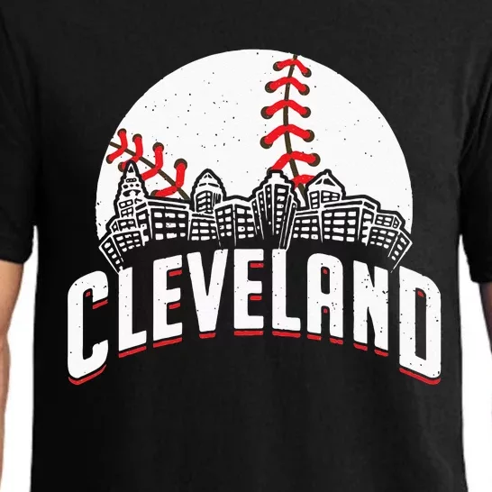 Cleveland Baseball Cityscape Skyline Retro Fan Pajama Set