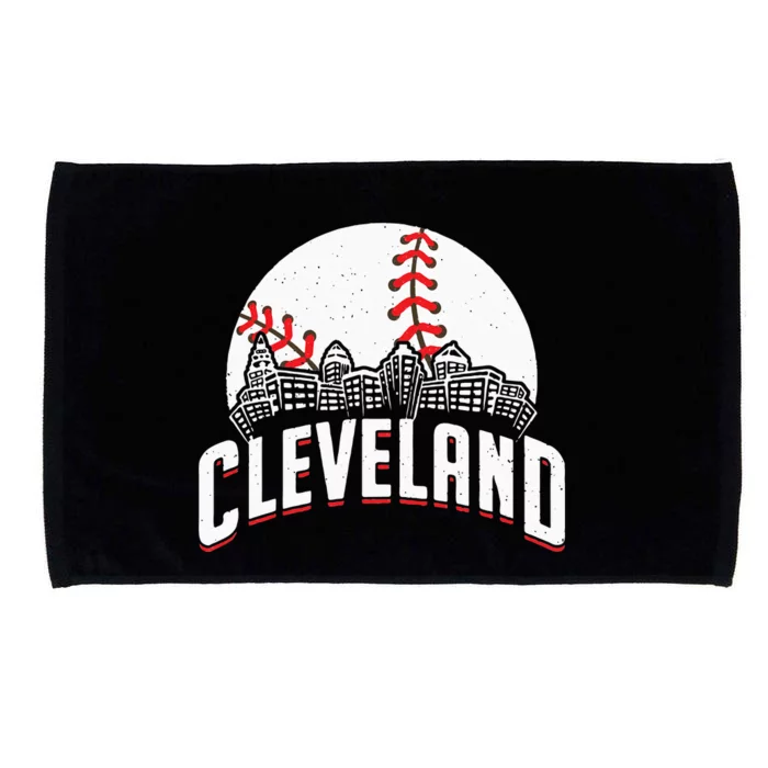 Cleveland Baseball Cityscape Skyline Retro Fan Microfiber Hand Towel