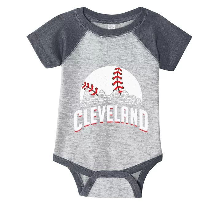 Cleveland Baseball Cityscape Skyline Retro Fan Infant Baby Jersey Bodysuit