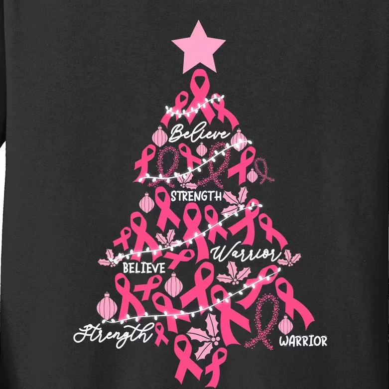 Christmas Breast Cancer Holiday Pink Ribbon Fight Awareness Kids Long Sleeve Shirt