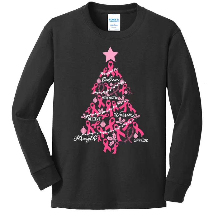 Christmas Breast Cancer Holiday Pink Ribbon Fight Awareness Kids Long Sleeve Shirt