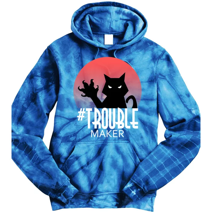 Cute Black Cate Feline Halloween Troublemaker Meaningful Gift Tie Dye Hoodie