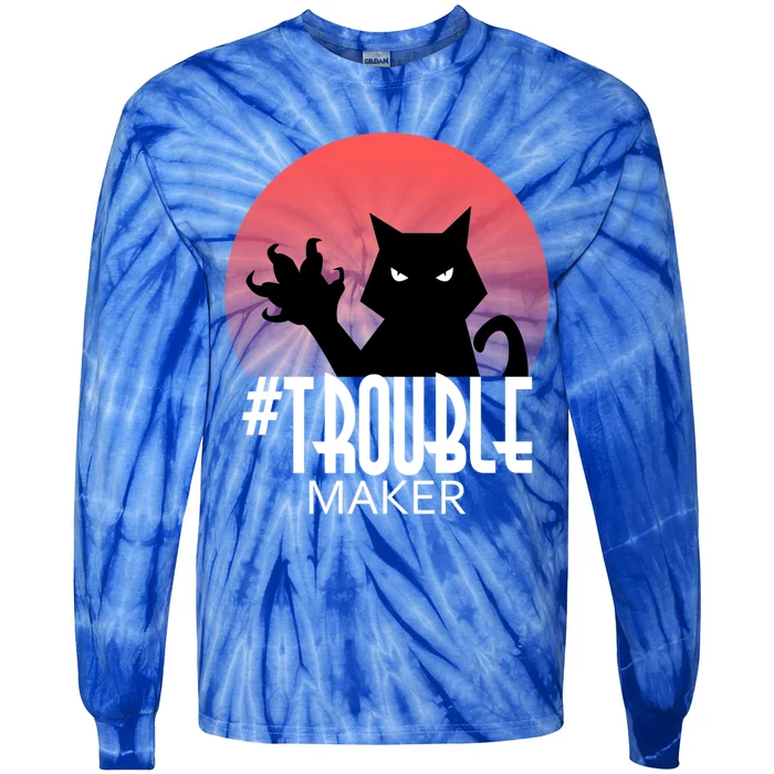 Cute Black Cate Feline Halloween Troublemaker Meaningful Gift Tie-Dye Long Sleeve Shirt