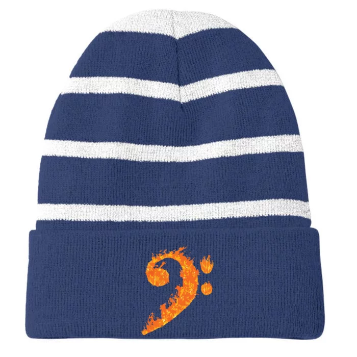 Cool Bass Clef Gift For Men Women Fire Musical Symbol Lover Striped Beanie with Solid Band