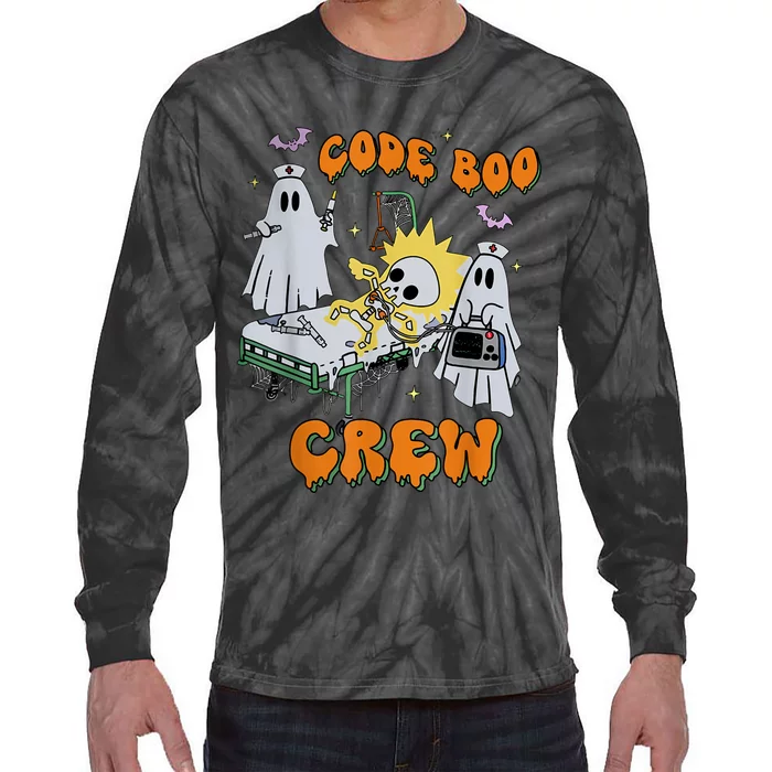 Code Boo Crew Funny Ghost Nurse Halloween Costume Nursing Tie-Dye Long Sleeve Shirt