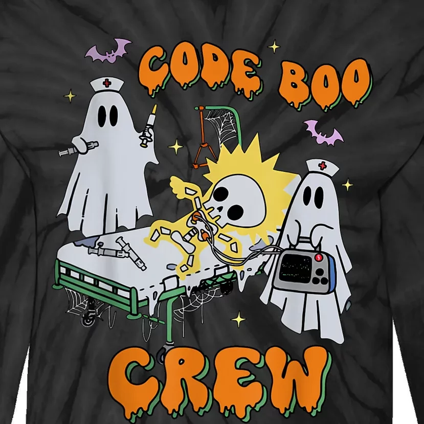 Code Boo Crew Funny Ghost Nurse Halloween Costume Nursing Tie-Dye Long Sleeve Shirt