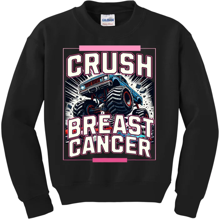 Crush Breast Cancer Awareness Monster Truck Kids Sweatshirt