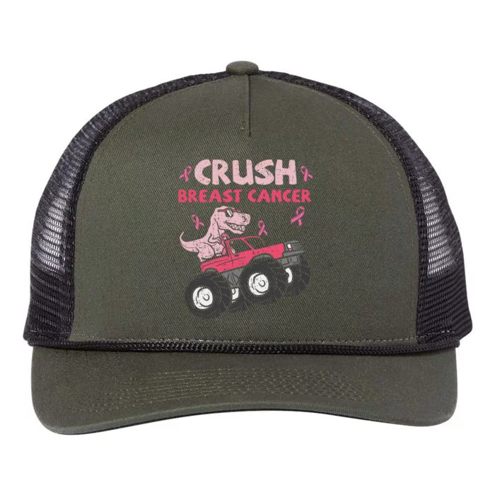 Crush Breast Cancer Awareness Monster Truck Ribbon Retro Rope Trucker Hat Cap