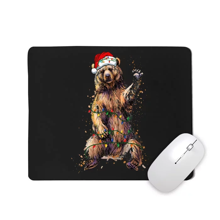 Cute bear Christmas Lights Santa Hat Merry Christmas Mousepad