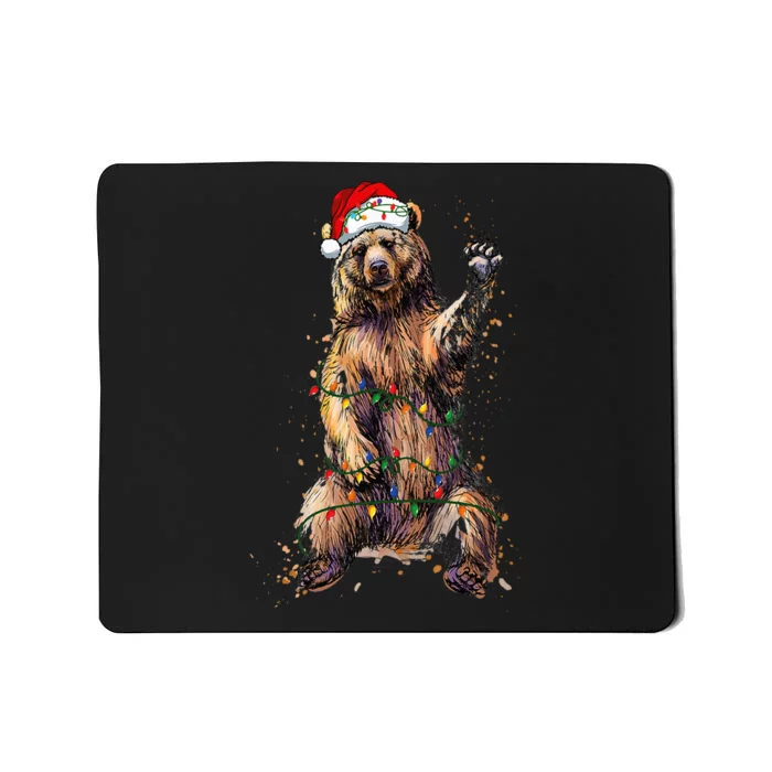 Cute bear Christmas Lights Santa Hat Merry Christmas Mousepad