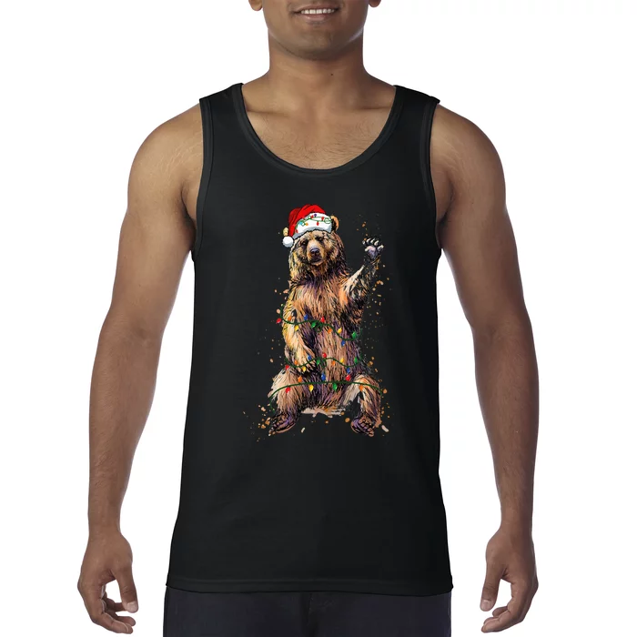 Cute bear Christmas Lights Santa Hat Merry Christmas Tank Top