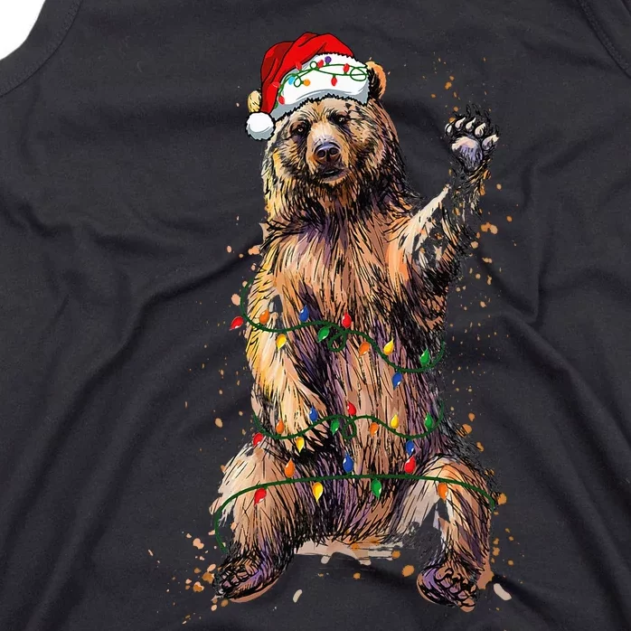 Cute bear Christmas Lights Santa Hat Merry Christmas Tank Top