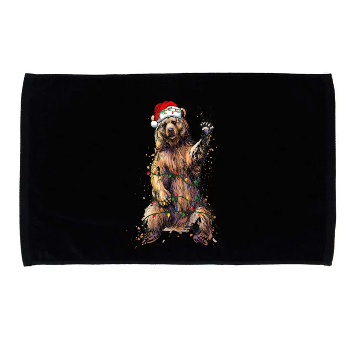 Cute bear Christmas Lights Santa Hat Merry Christmas Microfiber Hand Towel