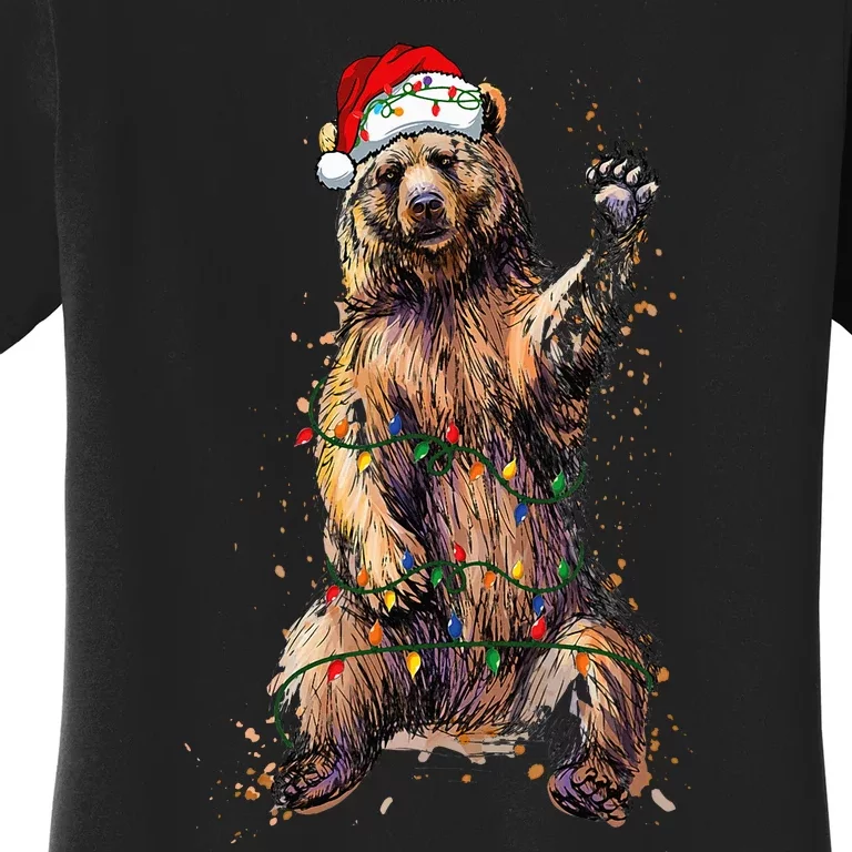 Cute bear Christmas Lights Santa Hat Merry Christmas Women's T-Shirt