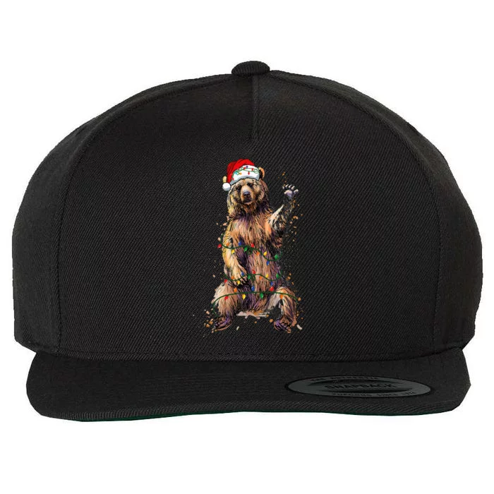 Cute bear Christmas Lights Santa Hat Merry Christmas Wool Snapback Cap