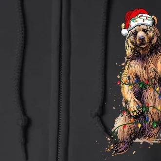 Cute bear Christmas Lights Santa Hat Merry Christmas Full Zip Hoodie