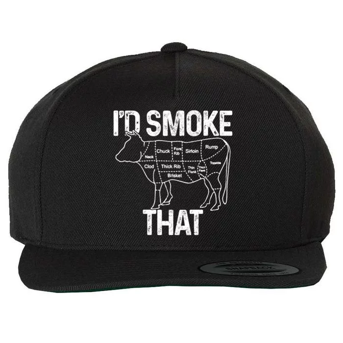 Chef Butcher Cook Bbq Id Smoke That Cow Beef Funny Gift Wool Snapback Cap