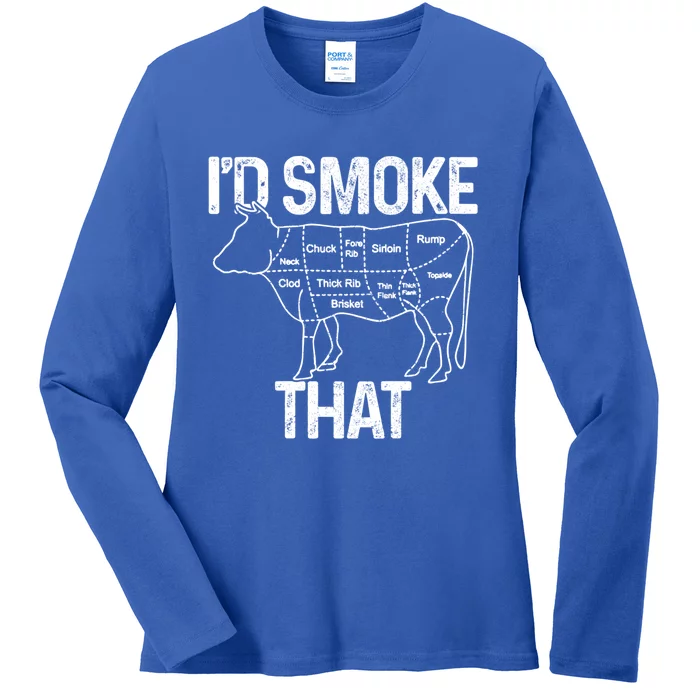 Chef Butcher Cook Bbq Id Smoke That Cow Beef Funny Gift Ladies Long Sleeve Shirt