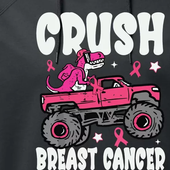 Crush Breast Cancer Dinosaur Truck Awareness Performance Fleece Hoodie