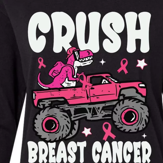 Crush Breast Cancer Dinosaur Truck Awareness Womens Cotton Relaxed Long Sleeve T-Shirt