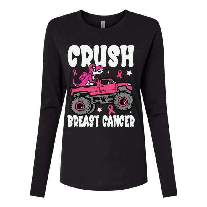 Crush Breast Cancer Dinosaur Truck Awareness Womens Cotton Relaxed Long Sleeve T-Shirt