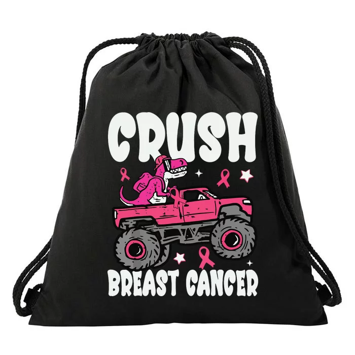 Crush Breast Cancer Dinosaur Truck Awareness Drawstring Bag