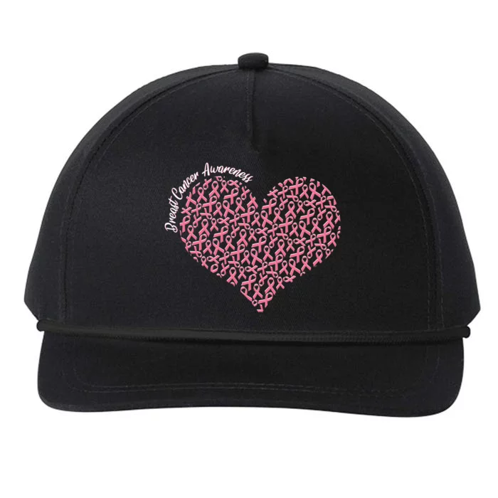 Cute Breast Cancer Awareness Ribbon Pattern Heart Snapback Five-Panel Rope Hat