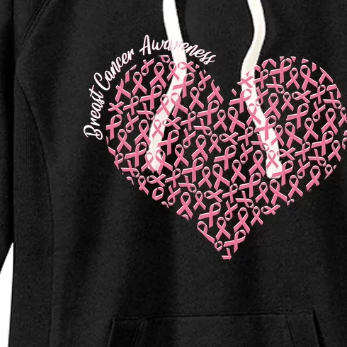 Cute Breast Cancer Awareness Ribbon Pattern Heart Women's Fleece Hoodie