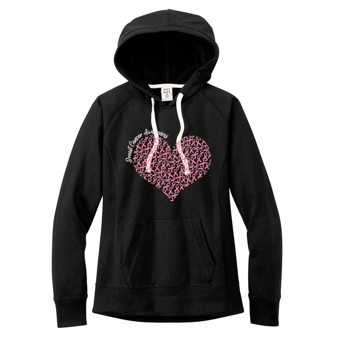 Cute Breast Cancer Awareness Ribbon Pattern Heart Women's Fleece Hoodie