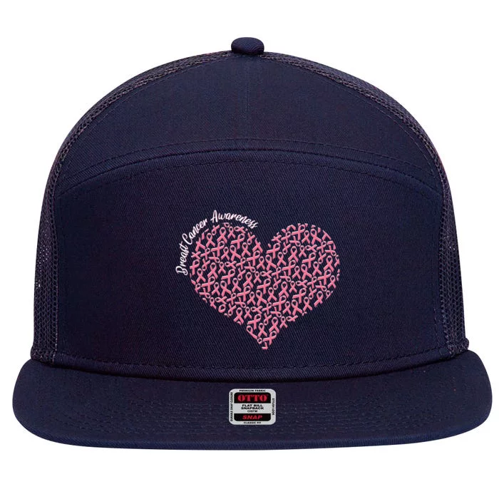 Cute Breast Cancer Awareness Ribbon Pattern Heart 7 Panel Mesh Trucker Snapback Hat