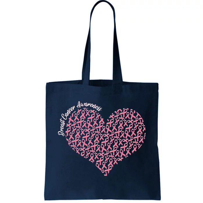 Cute Breast Cancer Awareness Ribbon Pattern Heart Tote Bag