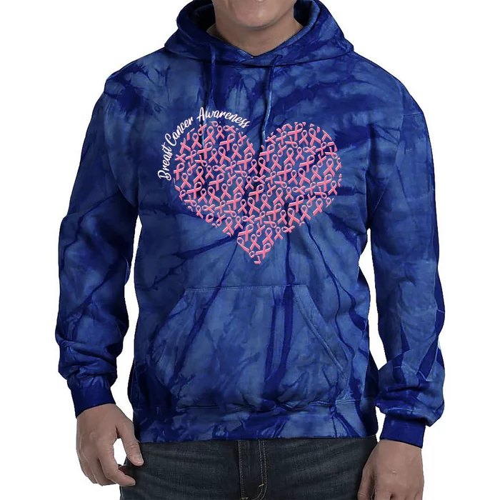 Cute Breast Cancer Awareness Ribbon Pattern Heart Tie Dye Hoodie