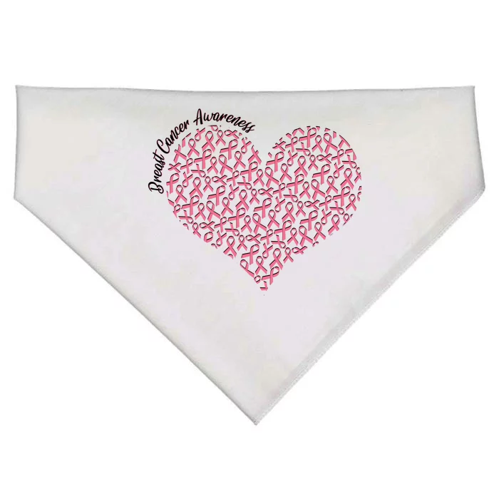 Cute Breast Cancer Awareness Ribbon Pattern Heart USA-Made Doggie Bandana