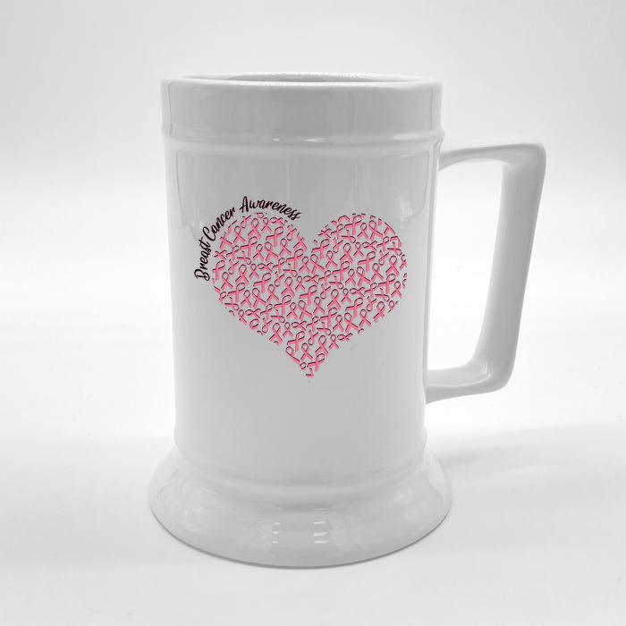 Cute Breast Cancer Awareness Ribbon Pattern Heart Front & Back Beer Stein