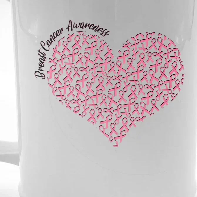 Cute Breast Cancer Awareness Ribbon Pattern Heart Front & Back Beer Stein