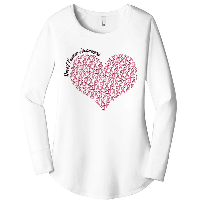 Cute Breast Cancer Awareness Ribbon Pattern Heart Women's Perfect Tri Tunic Long Sleeve Shirt