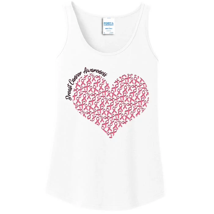 Cute Breast Cancer Awareness Ribbon Pattern Heart Ladies Essential Tank