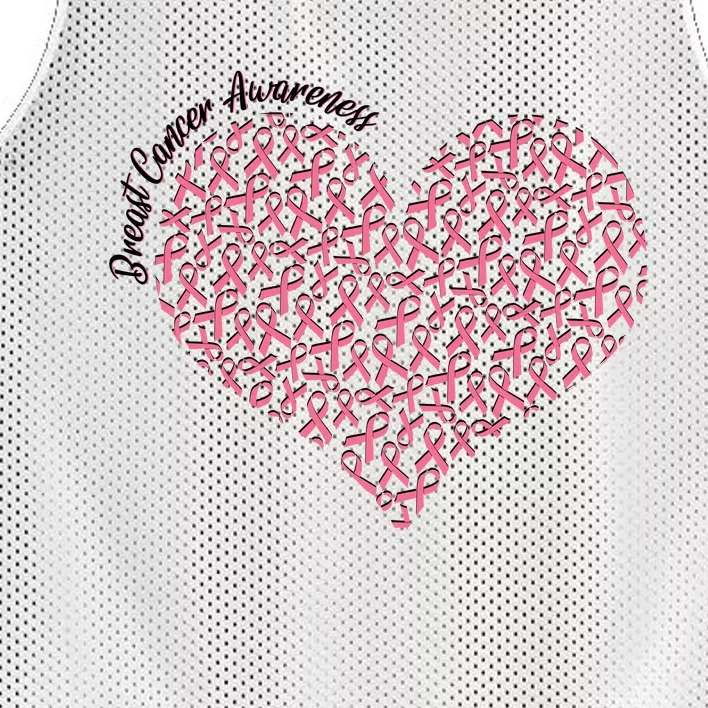 Cute Breast Cancer Awareness Ribbon Pattern Heart Mesh Reversible Basketball Jersey Tank