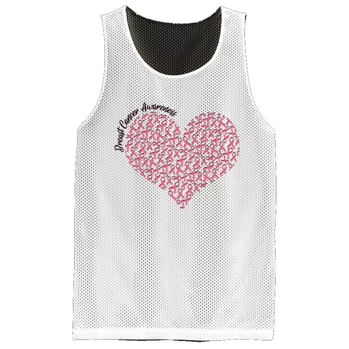 Cute Breast Cancer Awareness Ribbon Pattern Heart Mesh Reversible Basketball Jersey Tank