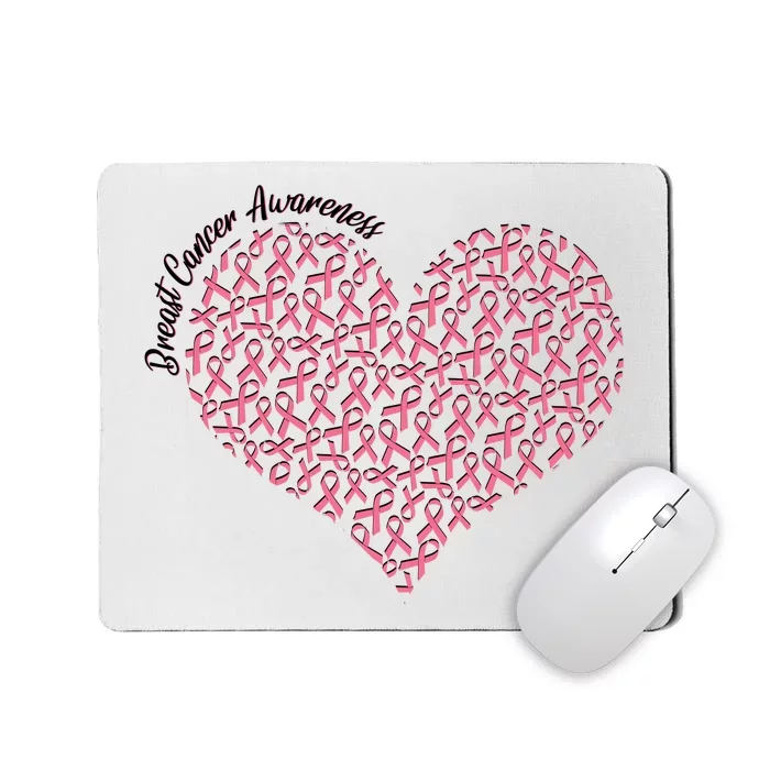 Cute Breast Cancer Awareness Ribbon Pattern Heart Mousepad