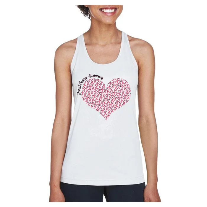 Cute Breast Cancer Awareness Ribbon Pattern Heart Women's Racerback Tank