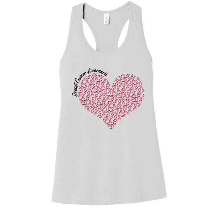 Cute Breast Cancer Awareness Ribbon Pattern Heart Women's Racerback Tank