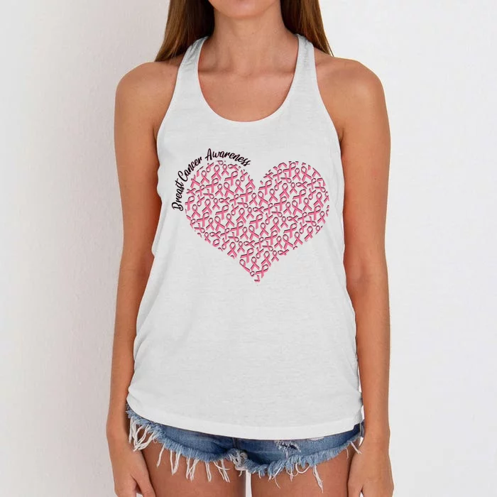 Cute Breast Cancer Awareness Ribbon Pattern Heart Women's Knotted Racerback Tank