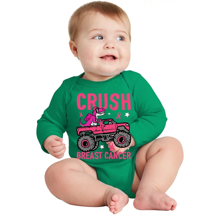 Crush Breast Cancer Awareness Monster Truck Baby Long Sleeve Bodysuit