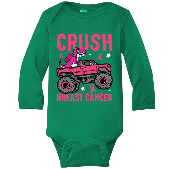 Crush Breast Cancer Awareness Monster Truck Baby Long Sleeve Bodysuit